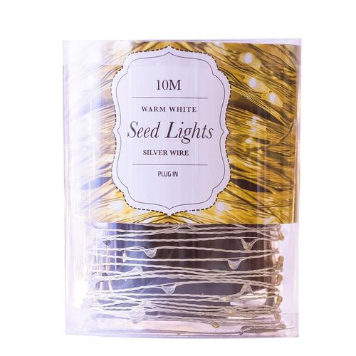 Stellar Haus 100 LED Seed Light String 10m Plug In Silver Warm White